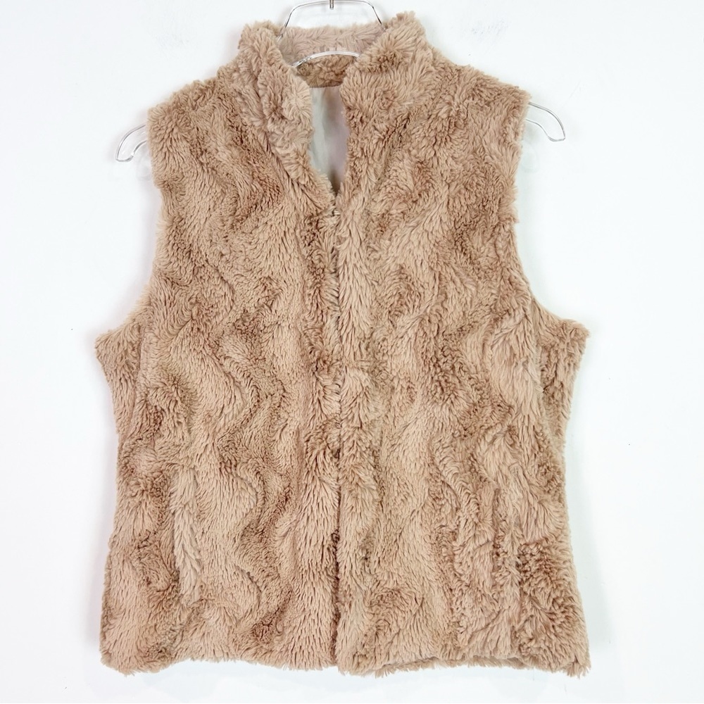 ASTR TAN FAUX FUR OPEN FRONT SLEEVELESS VEST WOMENS SZ MEDIUM - Picture 5 of 5